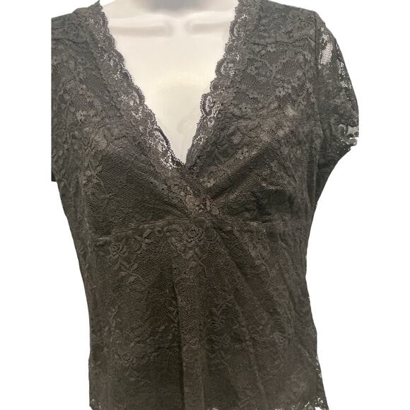 Vintage Ann Taylor Womens Y2K Lace Babydoll Top Size Large Black Romantic Witchy - Picture 7 of 7